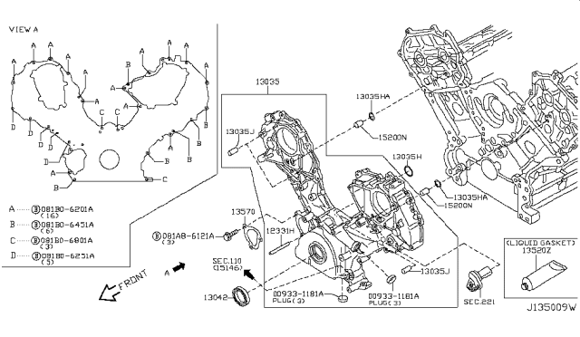 2004 Infiniti M45 Front Cover,Vacuum Pump & Fitting Diagram