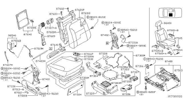 2003 Infiniti M45 Front Seat Switch Assembly Diagram for 87016-CS010