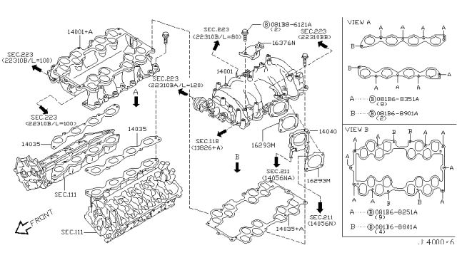 2004 Infiniti M45 Gasket-Manifold Diagram for 14035-AR205