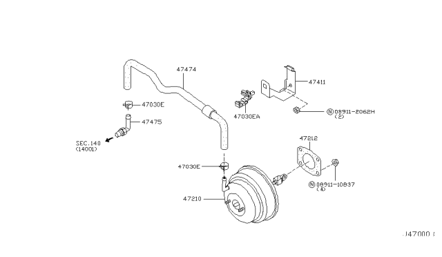 2003 Infiniti M45 Hose-Booster Diagram for 47474-CR910