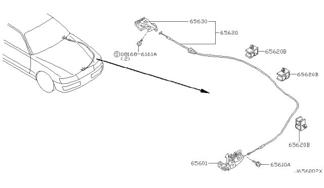 2003 Infiniti M45 Hood Lock Control Cable Assembly Diagram for 65621-AG000