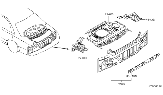 2003 Infiniti M45 Panel-Rear,Upper Diagram for 79110-CR920