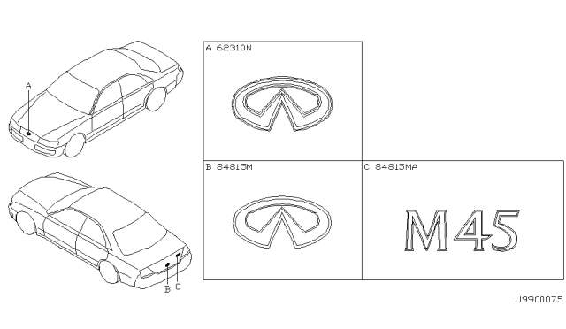 2003 Infiniti M45 Emblem & Name Label Diagram