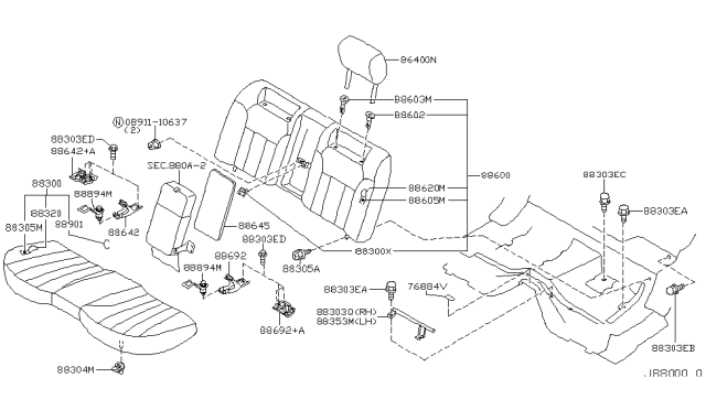 2003 Infiniti M45 Trim Assembly-Rear Seat Cushion Diagram for 88320-CS001