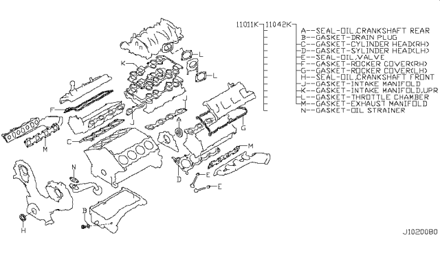 2004 Infiniti M45 Engine Gasket Kit Diagram