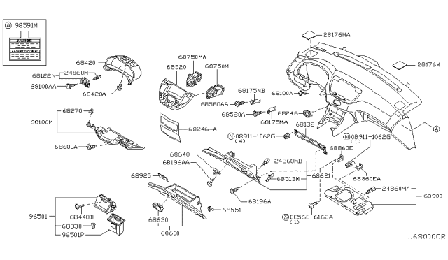 2004 Infiniti M45 Instrument Panel,Pad & Cluster Lid Diagram 2