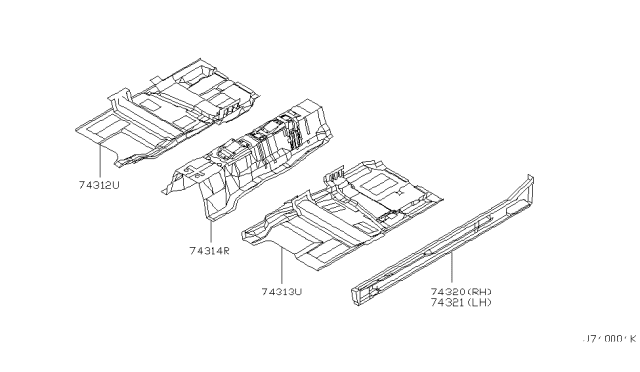 2003 Infiniti M45 Floor-Front,RH Diagram for 74320-CR930