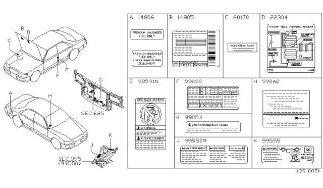 2003 Infiniti M45 Caution Plate & Label Diagram