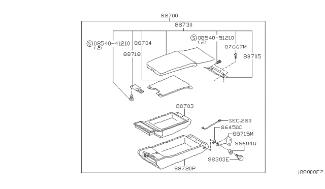 2004 Infiniti M45 Rear Seat Armrest Assembly Diagram for 88700-CS011