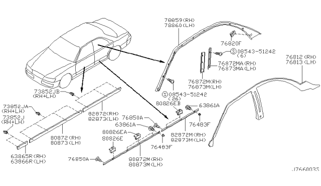 2004 Infiniti M45 WEATHERSTRIP - Body Side, LH Diagram for 76861-CR900