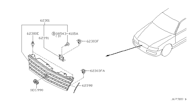 2003 Infiniti M45 Bracket-Radiator Grille,Center Diagram for 62392-CR900