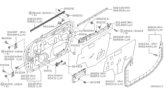 2004 Infiniti M45 Front Door Panel & Fitting Diagram