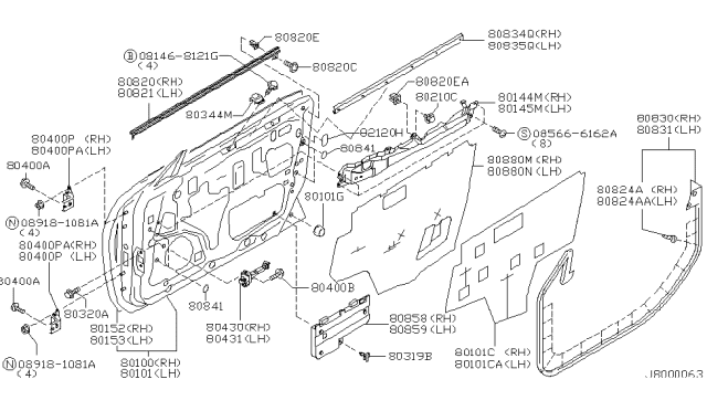 2003 Infiniti M45 Weatherstrip-Front Door,LH Diagram for 80831-CR900