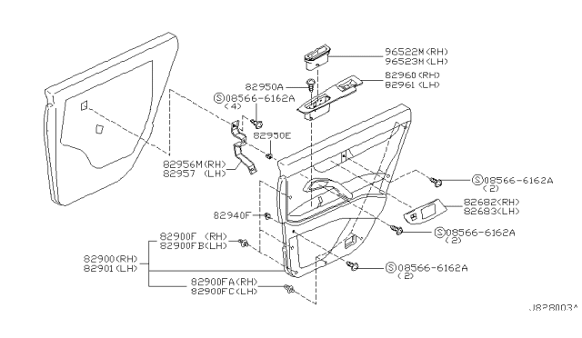 2003 Infiniti M45 Rear Door Trimming Diagram