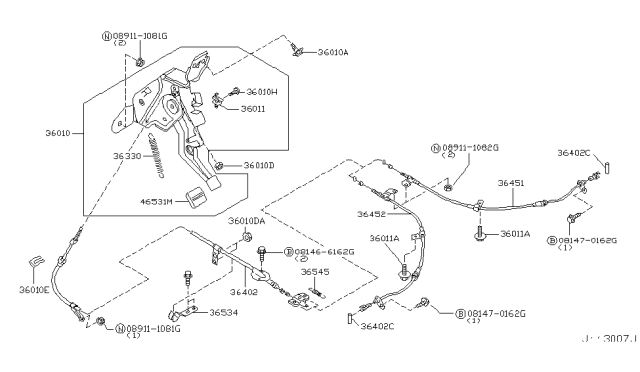 2004 Infiniti M45 Cable Assy-Brake,Rear RH Diagram for 36530-AG000