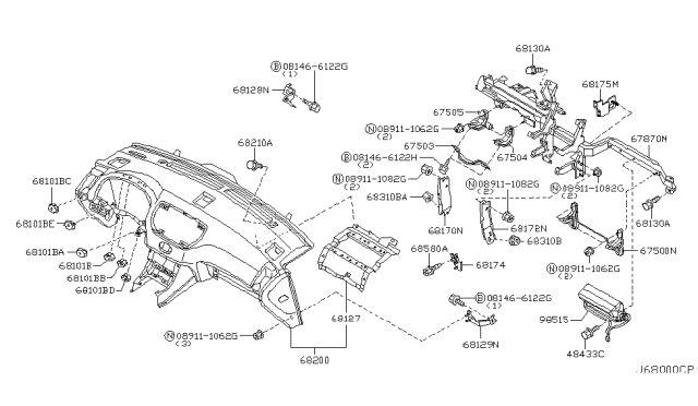 2004 Infiniti M45 Reinforce-Instrument Side,Upper Diagram for 68127-CR900