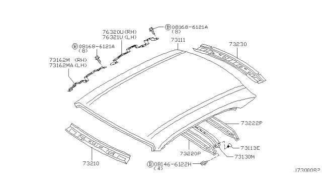 2003 Infiniti M45 Roof Panel & Fitting Diagram 1