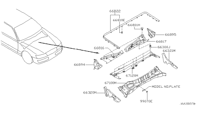 2004 Infiniti M45 Cowl Top-Side,RH Diagram for 66320-CR900