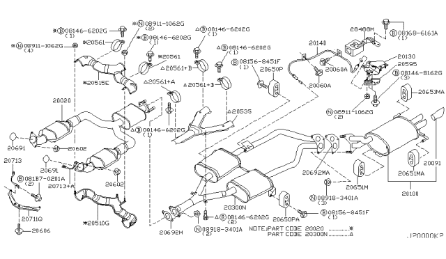 2003 Infiniti M45 Exhaust Main Muffler Assembly Diagram for 20100-CR900