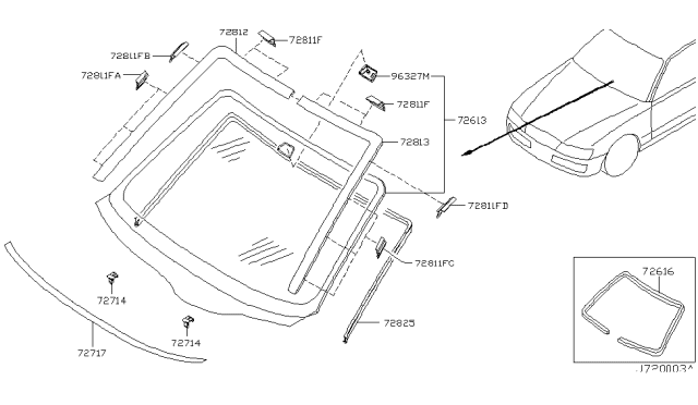 2003 Infiniti M45 Fastener-Moulding Diagram for 72725-CR910