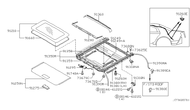 2004 Infiniti M45 Trim-Sunroof Side,LH Diagram for 91381-CR015