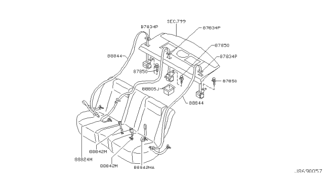 2004 Infiniti M45 Rear Seat Belt Diagram