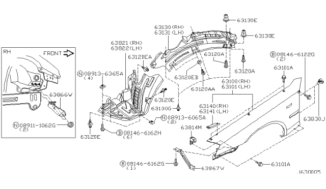 2003 Infiniti M45 Front Fender & Fitting Diagram