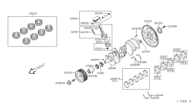 2004 Infiniti M45 Ring Set Piston Diagram for 12033-AR210