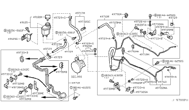 2003 Infiniti M45 Bracket-Power Steering Tube Diagram for 49732-4P501