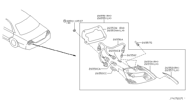 2004 Infiniti M45 Rim-Combination Lamp,RH Diagram for 26552-AG000