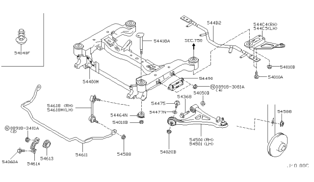 2004 Infiniti M45 Bar Assembly, Front Diagram for 544B2-AR000