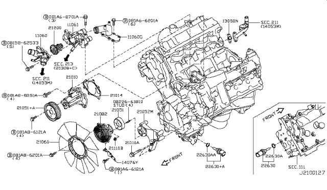 2011 Infiniti QX56 Water Pump, Cooling Fan & Thermostat Diagram