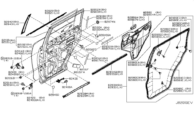 2012 Infiniti QX56 Rear Door Panel & Fitting Diagram 2