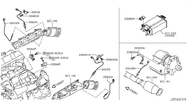 2016 Infiniti QX80 Oxygen Sensor Bracket Diagram for 22650-1LA0C