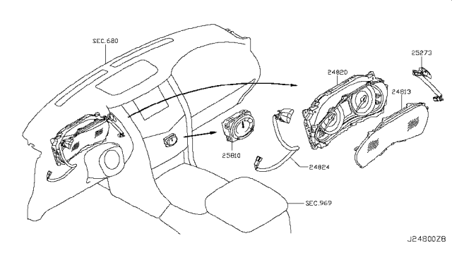 2013 Infiniti QX56 Instrument Cluster Speedometer Assembly Diagram for 24820-1V91C