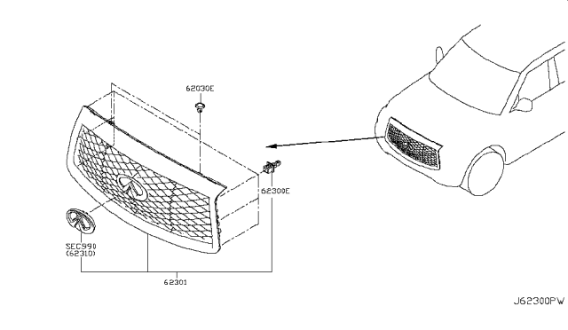 2018 Infiniti QX80 Front Grille Assembly Diagram for 62310-6GW0A