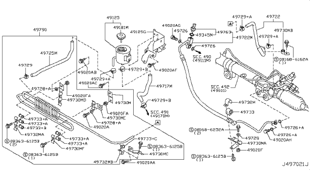 Power Steering Hose & Tube Assembly Diagram for 49720-1LA0D
