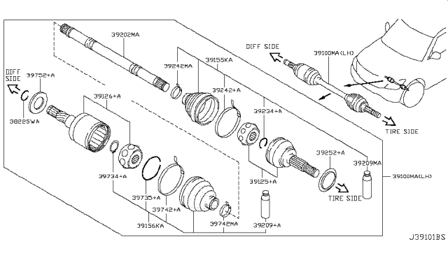 2012 Infiniti QX56 Shaft-Front Drive,RH Diagram for 39204-1LA0C