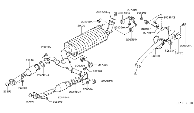 2019 Infiniti QX80 Exhaust Tube & Muffler Diagram