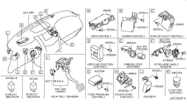 2013 Infiniti QX56 Body Control Module Controller Assembly Diagram for 284B1-1LA0D