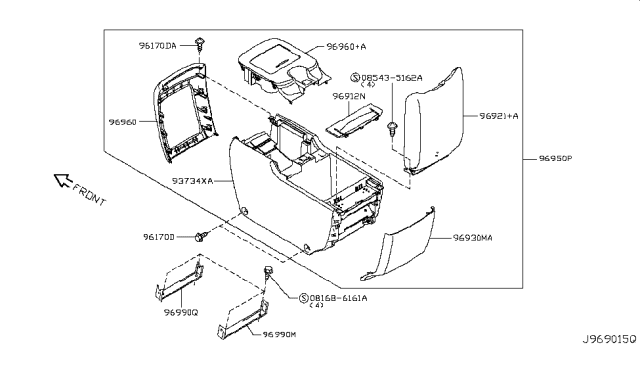 2016 Infiniti QX80 Console Box Lid Diagram for 96921-1LA0A
