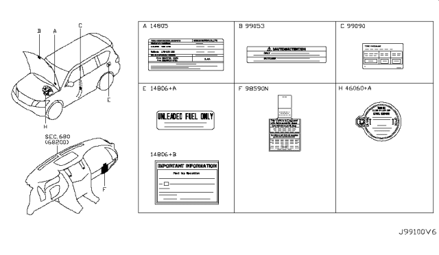 2012 Infiniti QX56 Caution Plate & Label Diagram 1