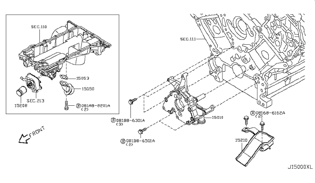 2015 Infiniti QX80 Oil Filter Assembly Diagram for 15208-31U0A