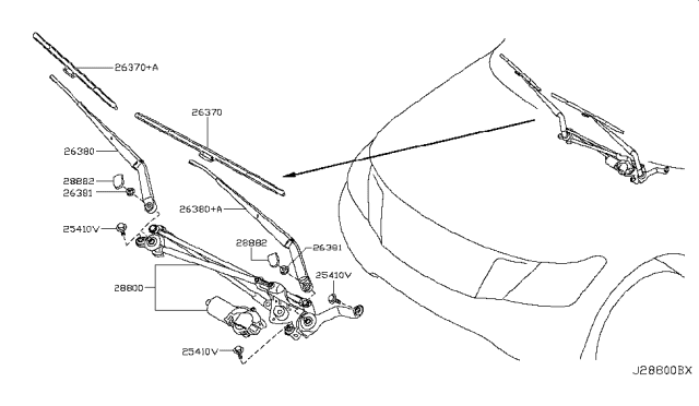 2012 Infiniti QX56 Window Wiper Arm Assembly No 1 Diagram for 28881-1LA0A