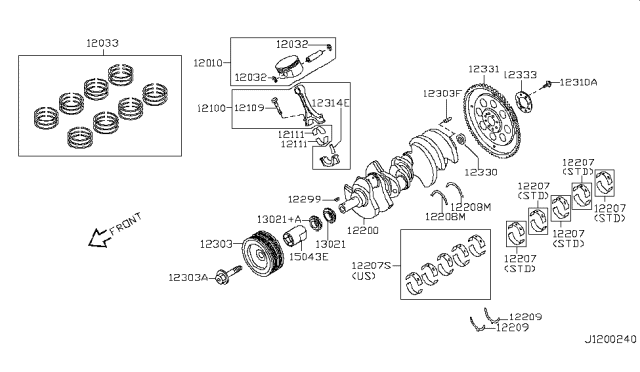 2011 Infiniti QX56 Bearing Connecting Rod Diagram for 12111-1MC3A