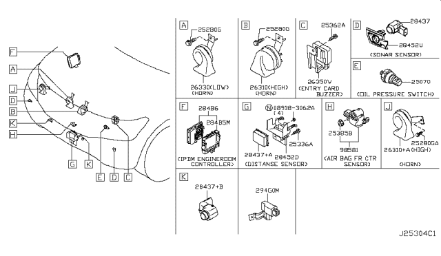 2018 Infiniti QX80 Horn Assembly - Electric High Diagram for 25610-1LA1A