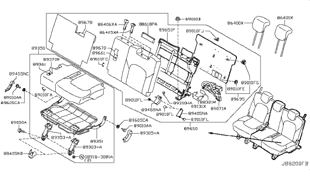 2016 Infiniti QX80 Trim Assembly-Cushion,3RD Seat LH Diagram for 89370-1LE2E