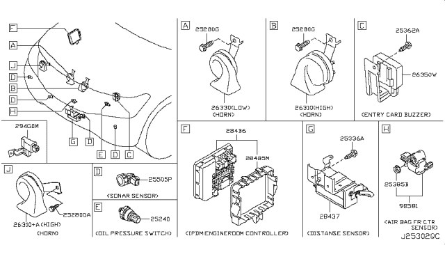 2012 Infiniti QX56 Distance Sensor Assembly Diagram for 28437-1LA0B