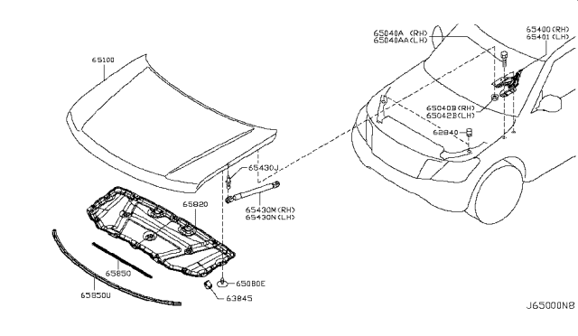 2017 Infiniti QX80 Stay Assembly Hood Diagram for 65470-1LA0A