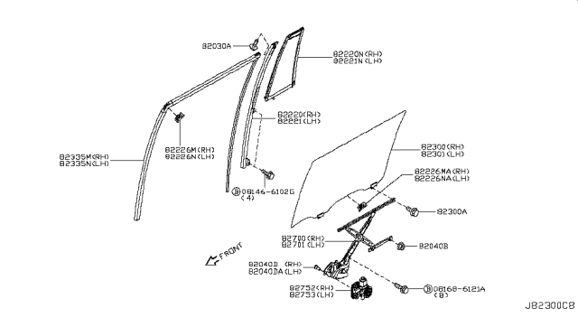 2017 Infiniti QX80 SASH-RLH Door Center Diagram for 82223-1LA0A